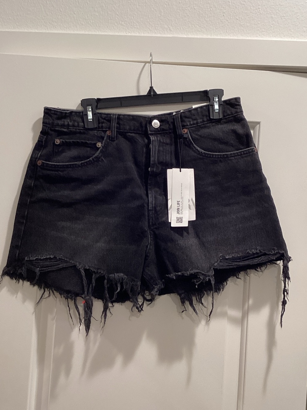 Zara Black Distressed Denim Cutoff Shorts